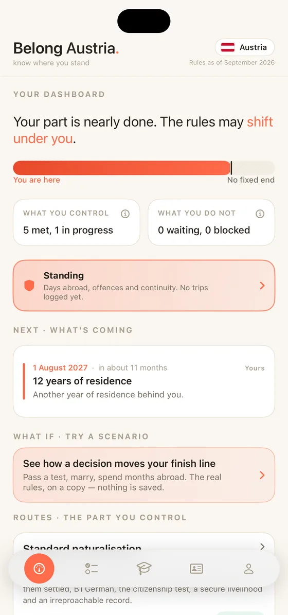 Belong Austria on iPhone: the Dashboard in the Mediterranean light theme